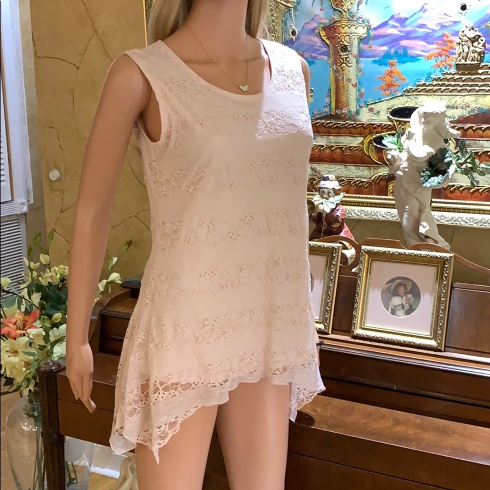 Shannon Ford Sleeveless Lace Tunic Peach Size Med